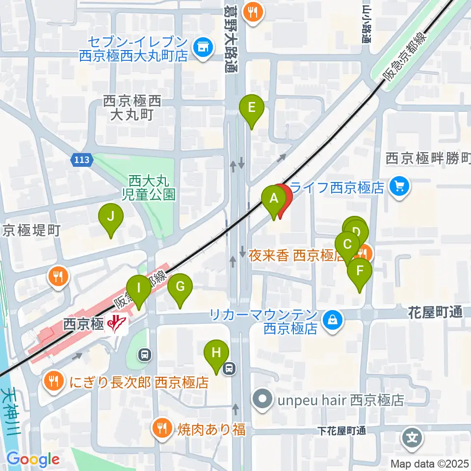 西京極STUDIO IZ周辺のファミレス・ファーストフード一覧地図