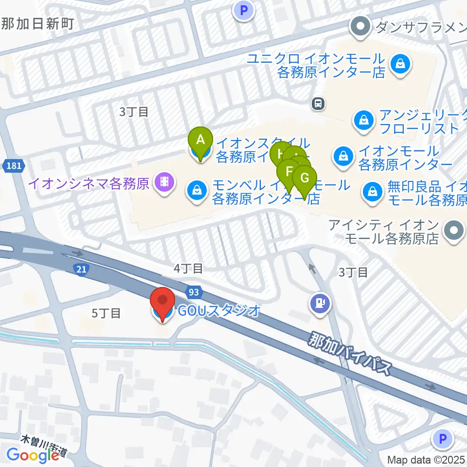 GOUスタジオ周辺のファミレス・ファーストフード一覧地図