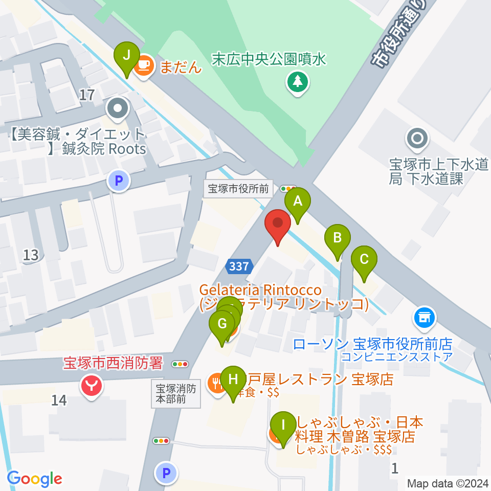 レインボースタジオ周辺のファミレス・ファーストフード一覧地図