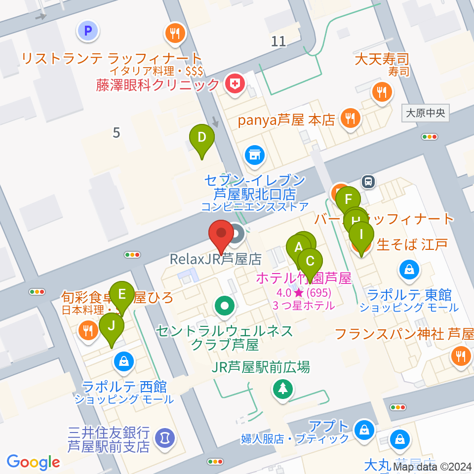 結城カルチャーセンター周辺のファミレス・ファーストフード一覧地図