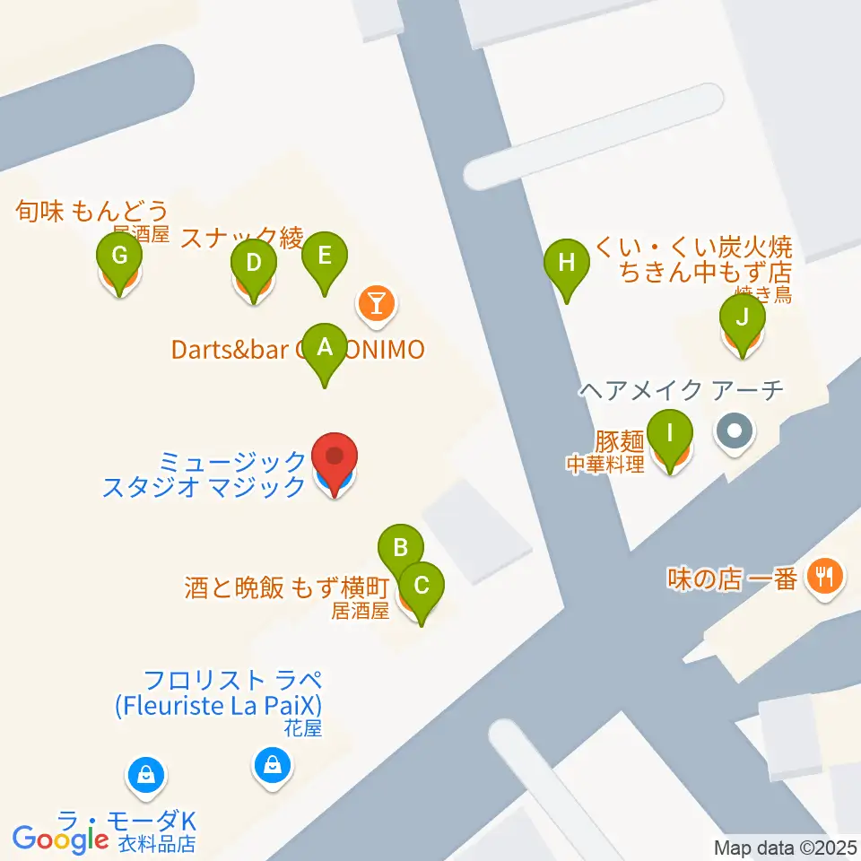 music studio Magic周辺のファミレス・ファーストフード一覧地図