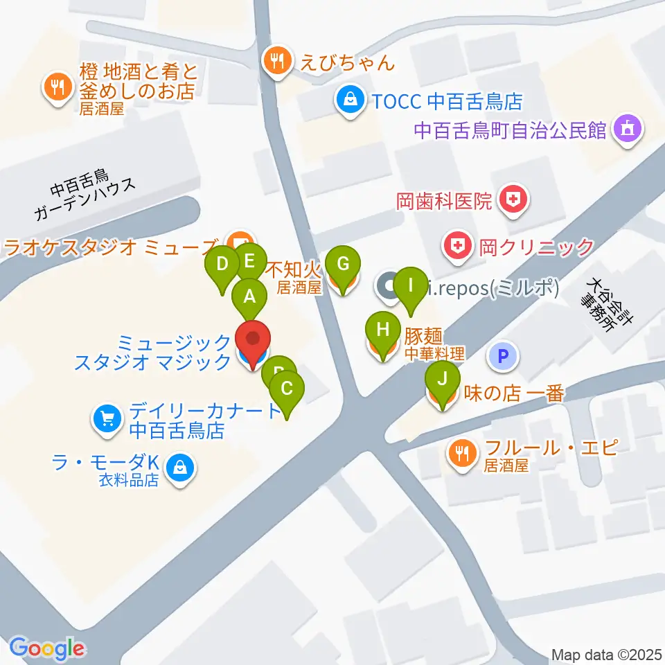 music studio Magic周辺のファミレス・ファーストフード一覧地図