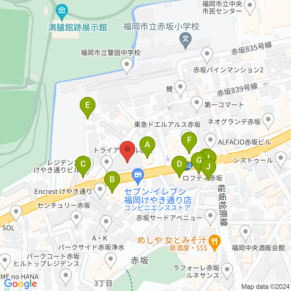 ファイネストピアノ福岡周辺のファミレス・ファーストフード一覧地図