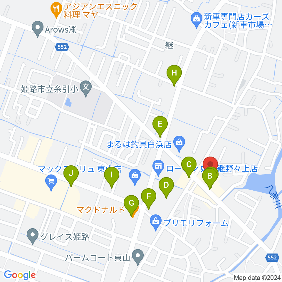 ベータミュージック姫路東店周辺のファミレス・ファーストフード一覧地図