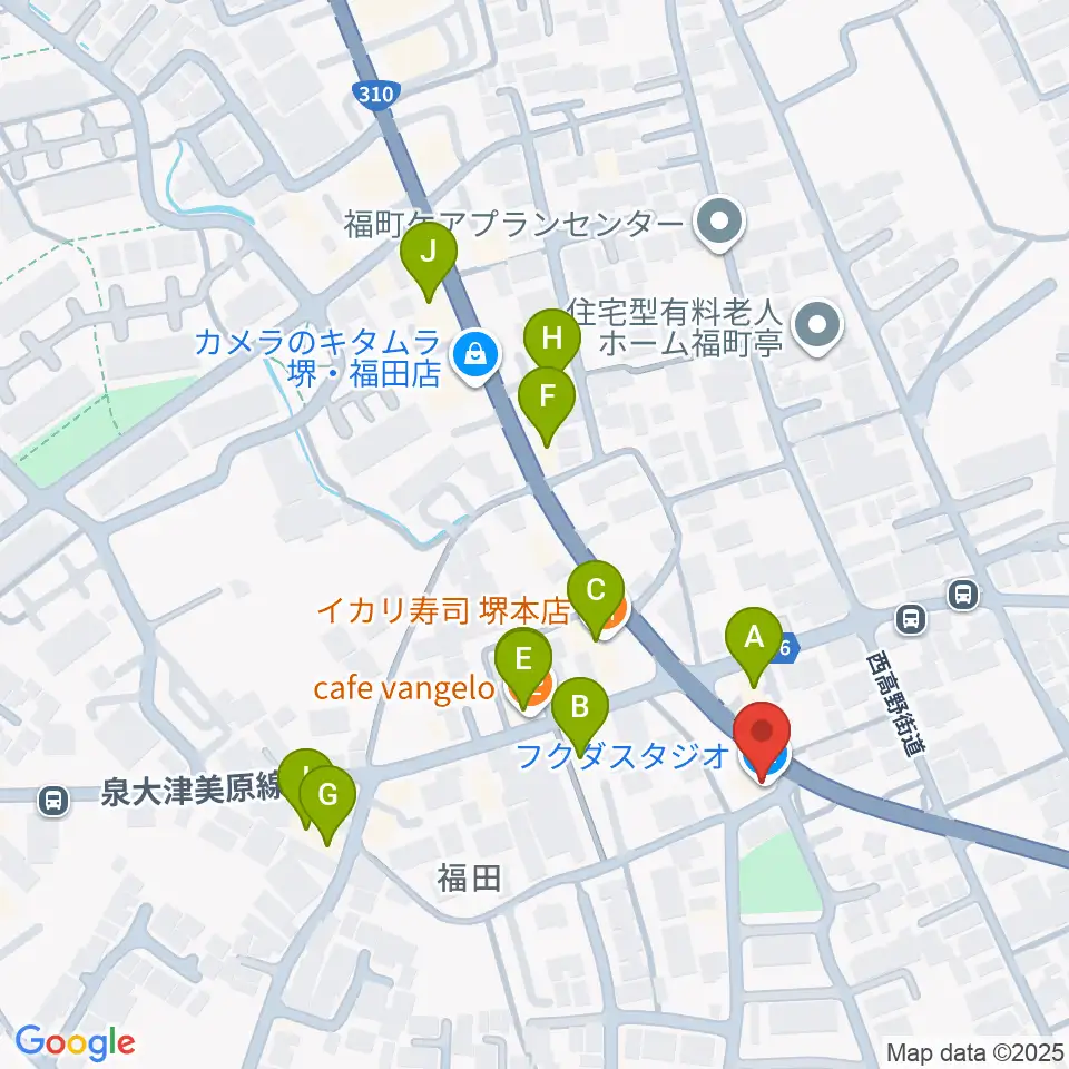 フクダスタジオ周辺のファミレス・ファーストフード一覧地図