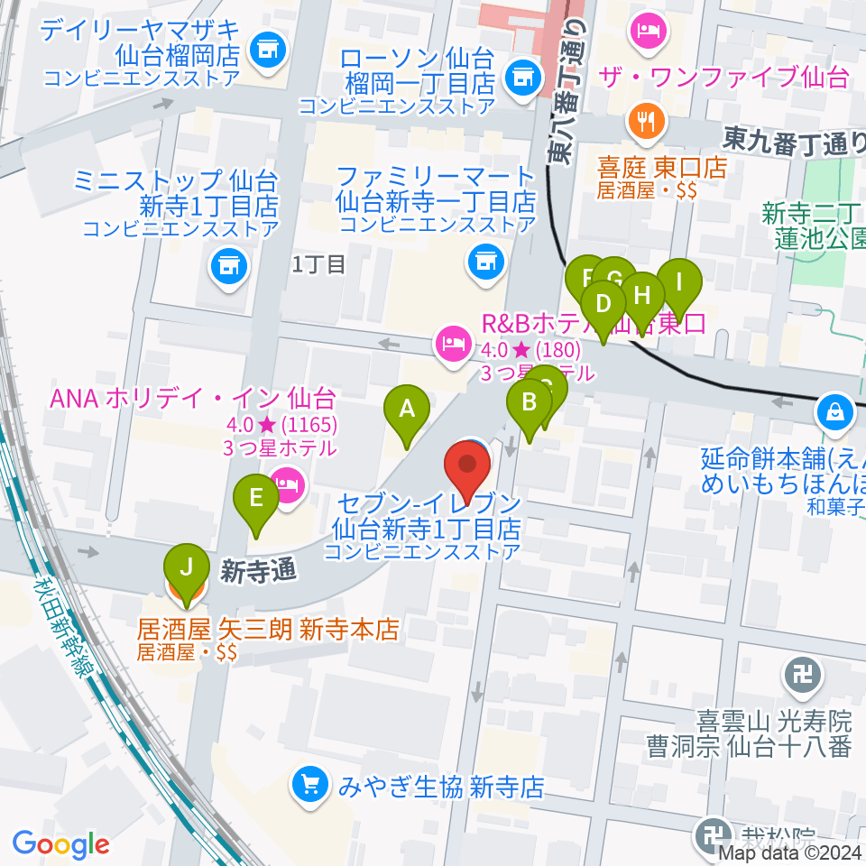 ミュージックランド音楽教室周辺のファミレス・ファーストフード一覧地図