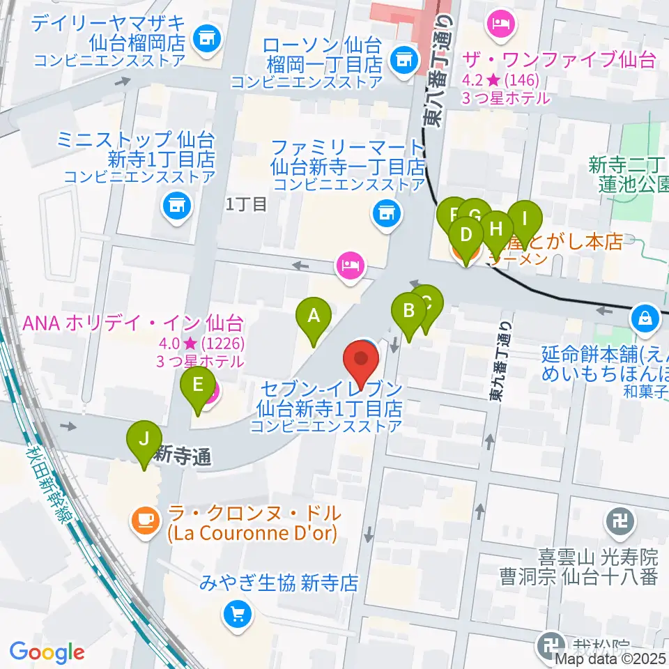 ミュージックランド音楽教室周辺のファミレス・ファーストフード一覧地図