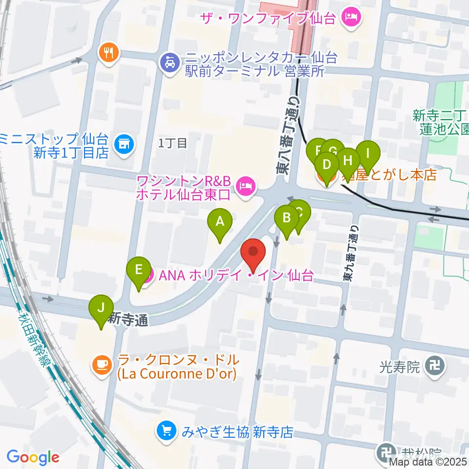 ミュージックランド音楽教室周辺のファミレス・ファーストフード一覧地図