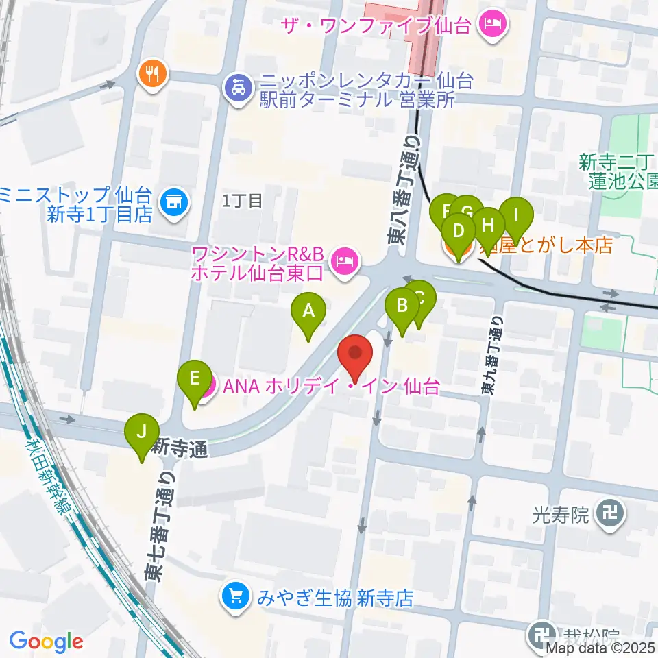 ミュージックランド音楽教室周辺のファミレス・ファーストフード一覧地図