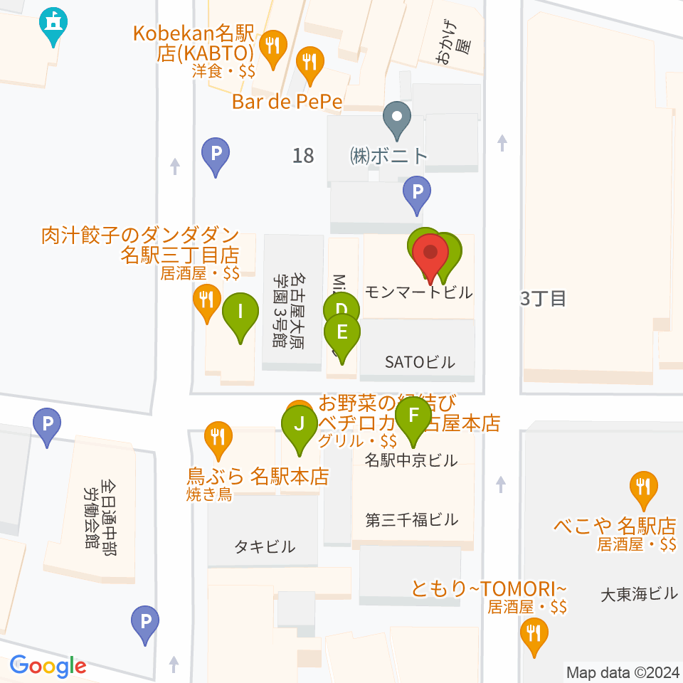 クラブナージ音楽教室 名古屋駅前教室周辺のファミレス・ファーストフード一覧地図