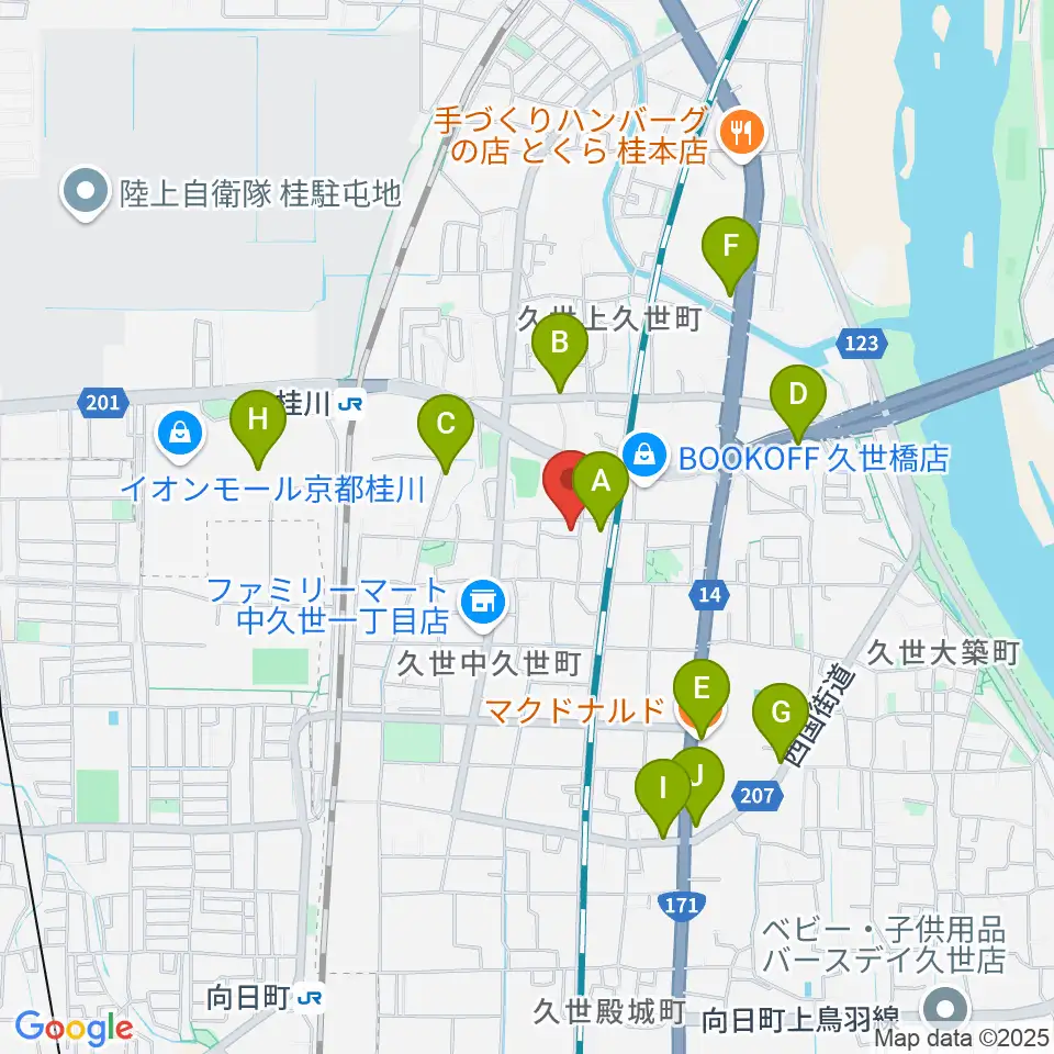 桂川スタジオワールド周辺のファミレス・ファーストフード一覧地図