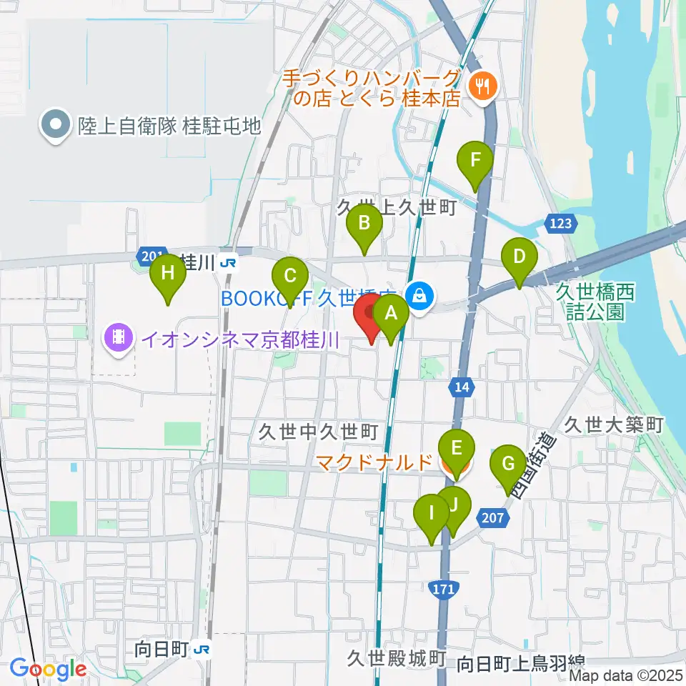 桂川スタジオワールド周辺のファミレス・ファーストフード一覧地図