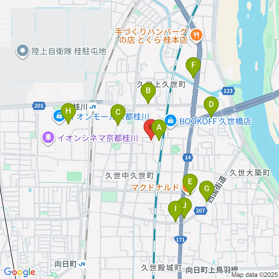 桂川スタジオワールド周辺のファミレス・ファーストフード一覧地図