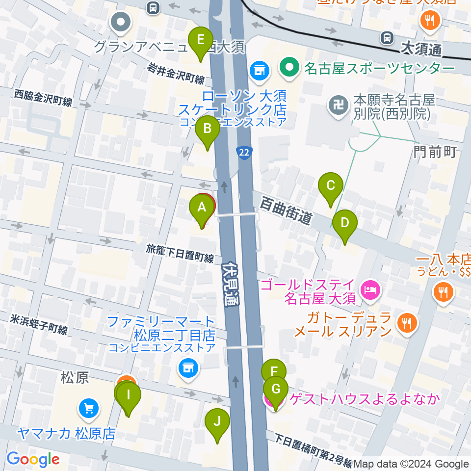 BLstudio30西大須周辺のファミレス・ファーストフード一覧地図