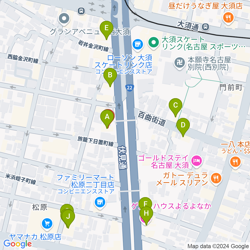 BLstudio30西大須周辺のファミレス・ファーストフード一覧地図