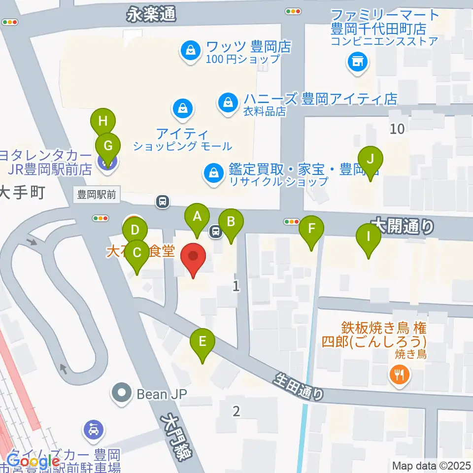 ビート楽器 音楽教室周辺のファミレス・ファーストフード一覧地図