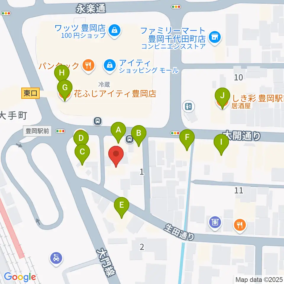 ビート楽器 音楽教室周辺のファミレス・ファーストフード一覧地図