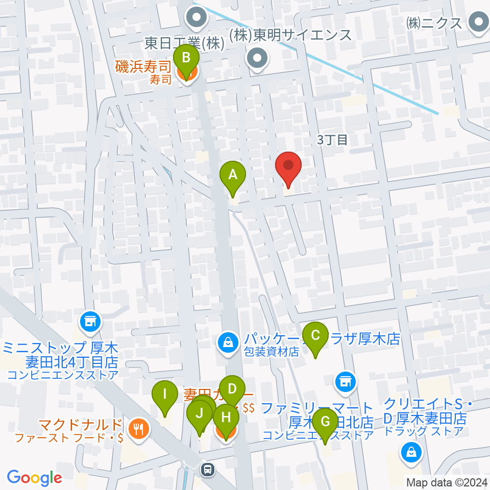 アイリス音楽教室周辺のファミレス・ファーストフード一覧地図