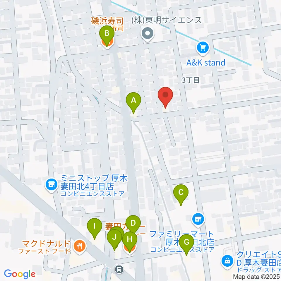 アイリス音楽教室周辺のファミレス・ファーストフード一覧地図