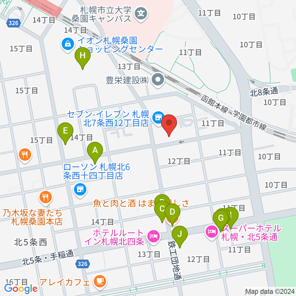 メリフラウズサウンド桑園教室周辺のファミレス・ファーストフード一覧地図