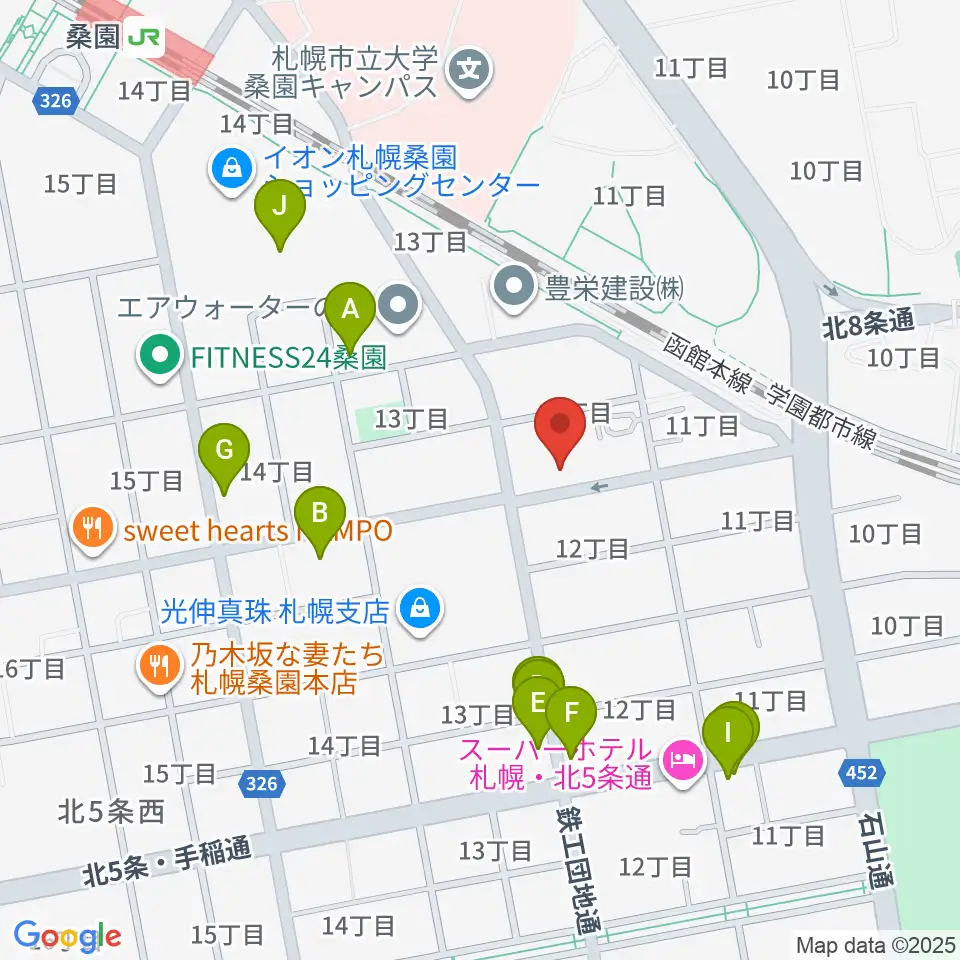 メリフラウズサウンド桑園教室周辺のファミレス・ファーストフード一覧地図