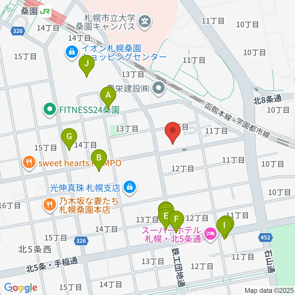 メリフラウズサウンド桑園教室周辺のファミレス・ファーストフード一覧地図