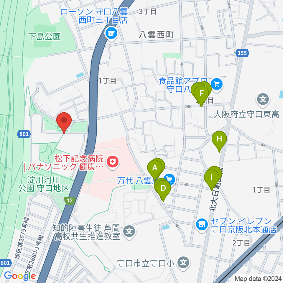 かわの音楽教室周辺のファミレス・ファーストフード一覧地図