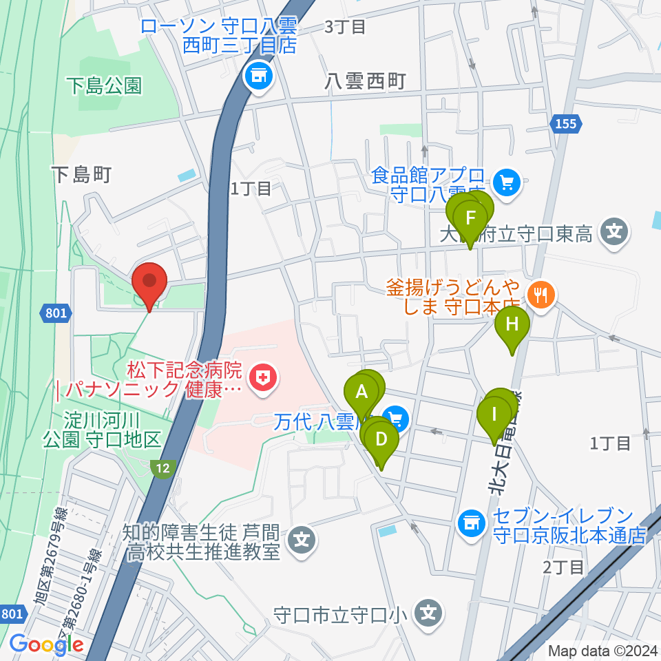 かわの音楽教室周辺のファミレス・ファーストフード一覧地図