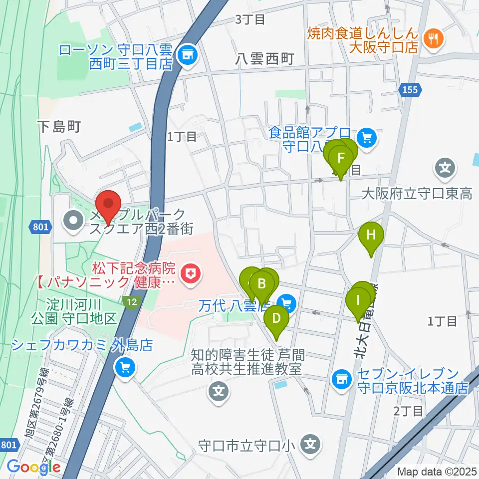 かわの音楽教室周辺のファミレス・ファーストフード一覧地図
