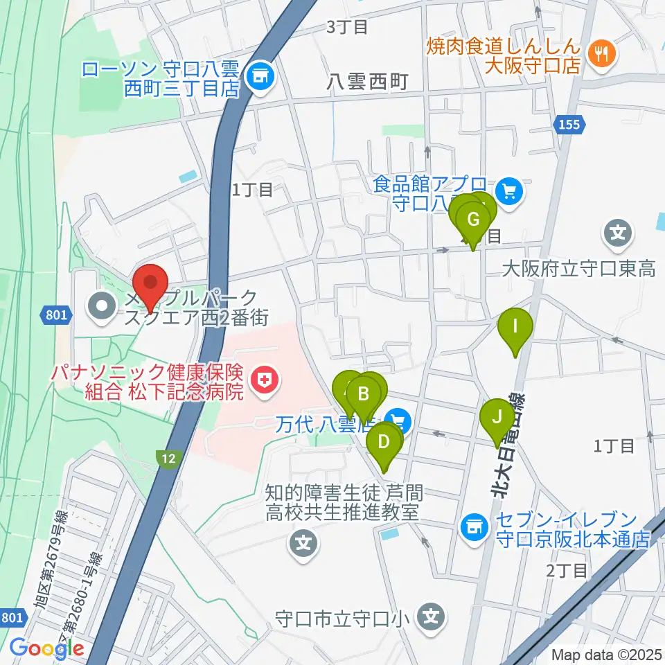 かわの音楽教室周辺のファミレス・ファーストフード一覧地図