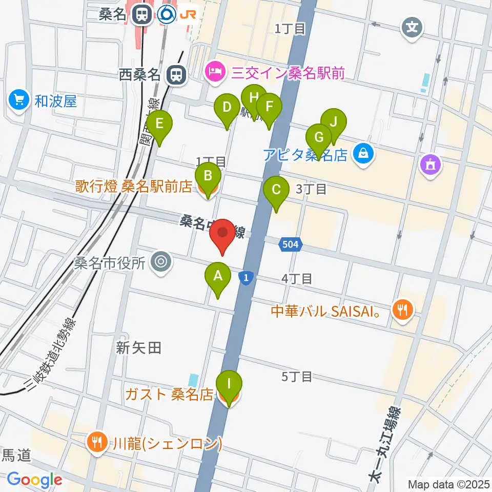 ミュージックショップハマダ周辺のファミレス・ファーストフード一覧地図