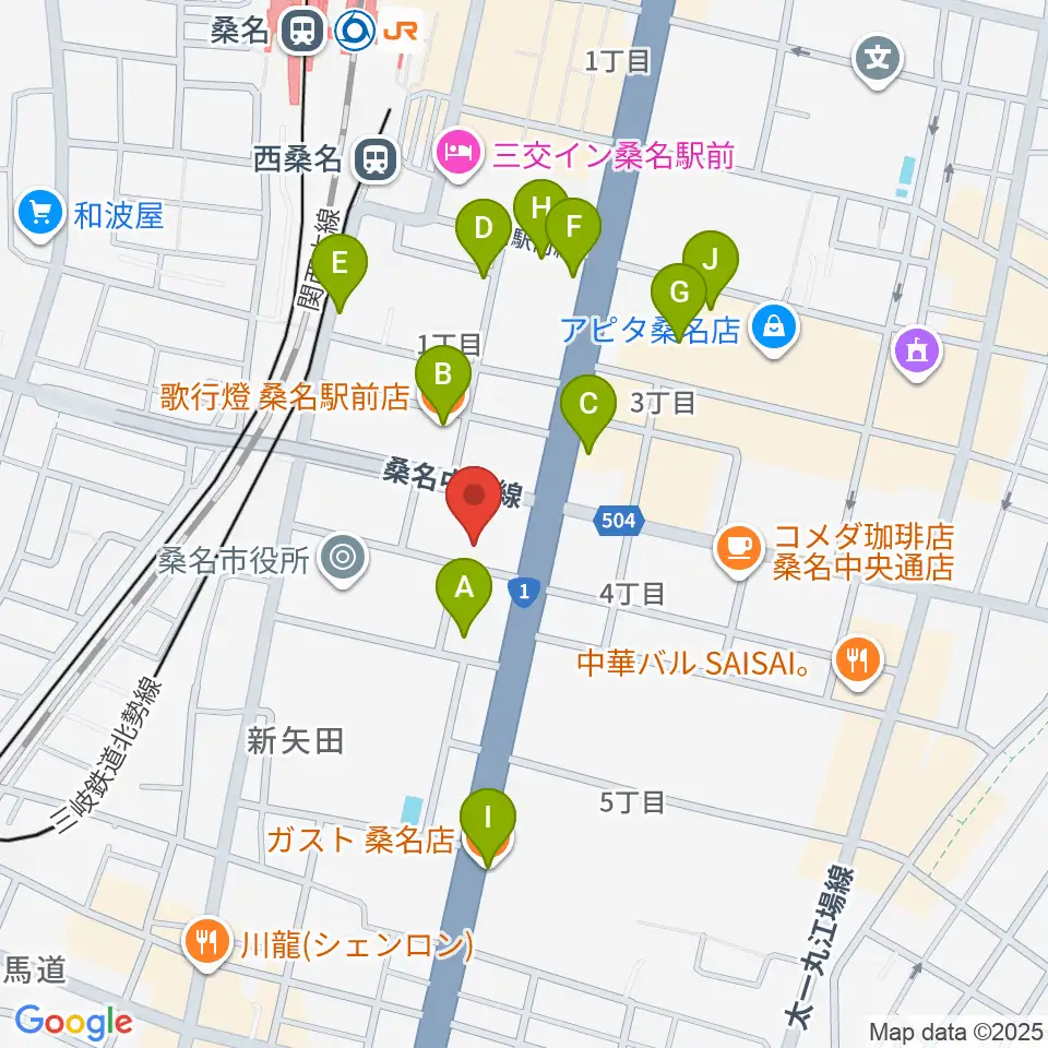 ミュージックショップハマダ周辺のファミレス・ファーストフード一覧地図