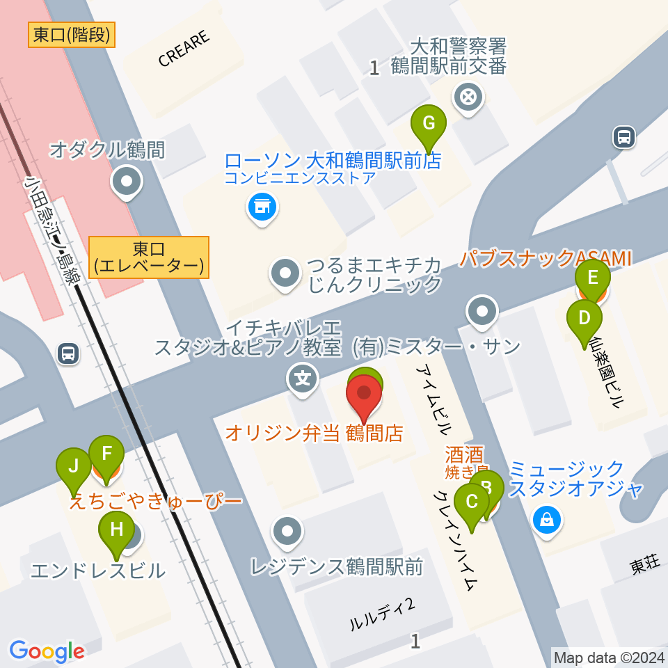 イチキバレエスタジオ＆ピアノ教室周辺のファミレス・ファーストフード一覧地図