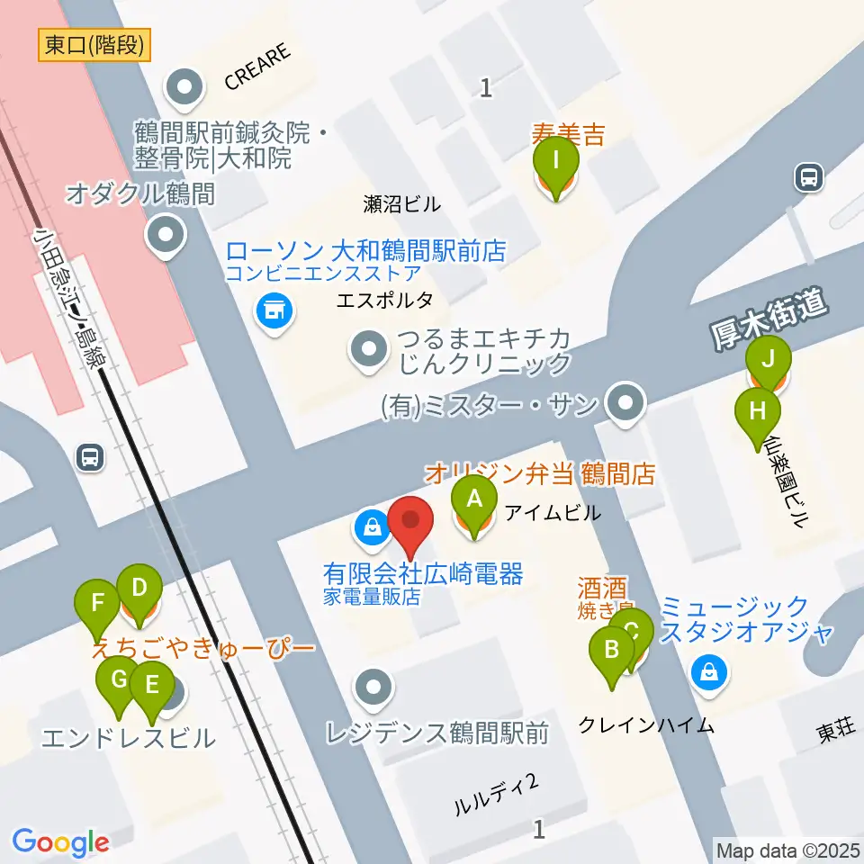 イチキバレエスタジオ＆ピアノ教室周辺のファミレス・ファーストフード一覧地図
