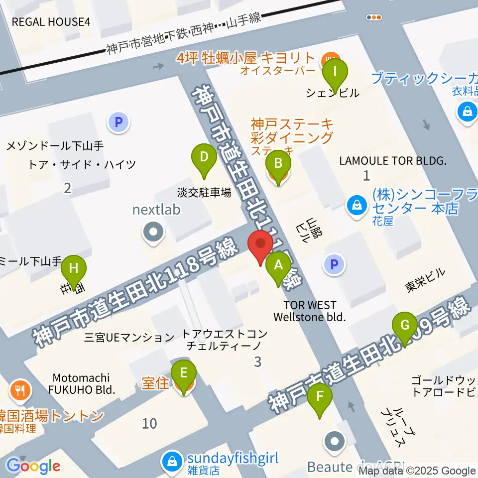 ロッコーマン周辺のファミレス・ファーストフード一覧地図