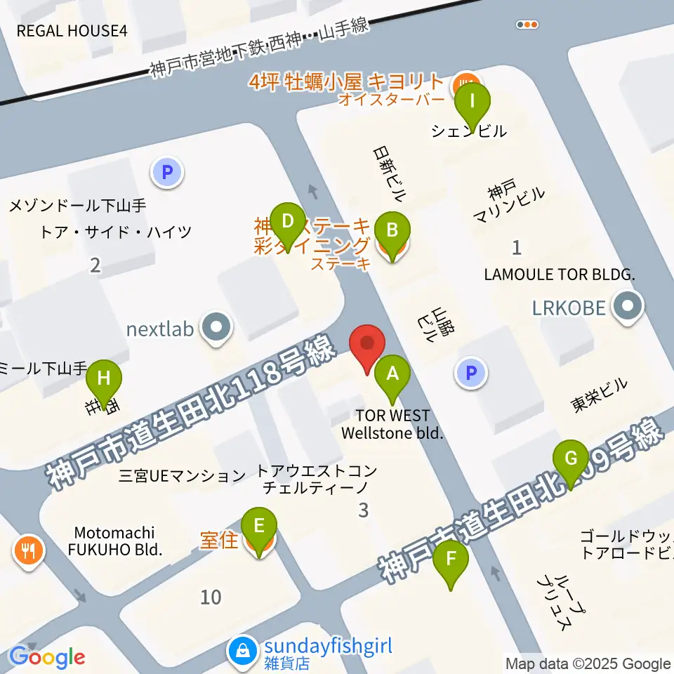 ロッコーマン周辺のファミレス・ファーストフード一覧地図