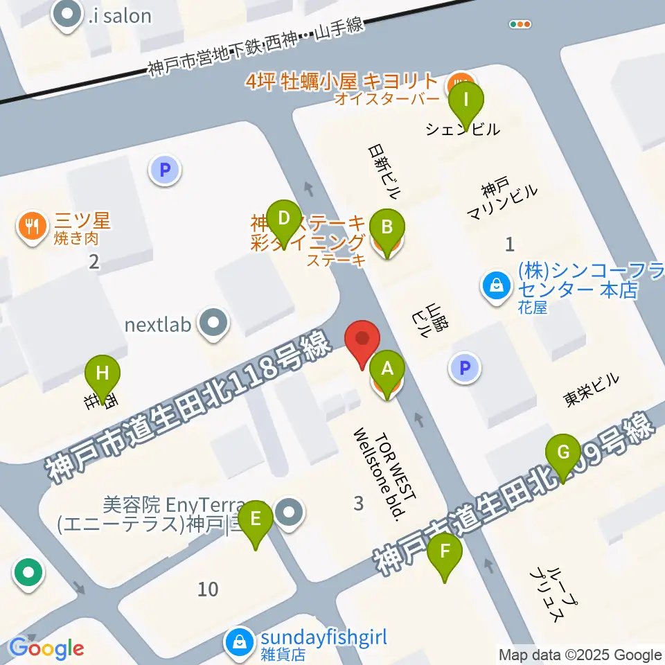 ロッコーマン周辺のファミレス・ファーストフード一覧地図