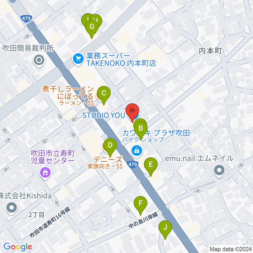 スタジオユー周辺のファミレス・ファーストフード一覧地図