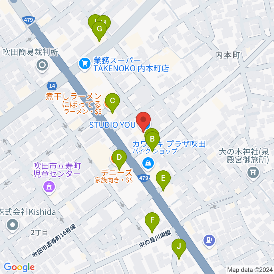 スタジオユー周辺のファミレス・ファーストフード一覧地図