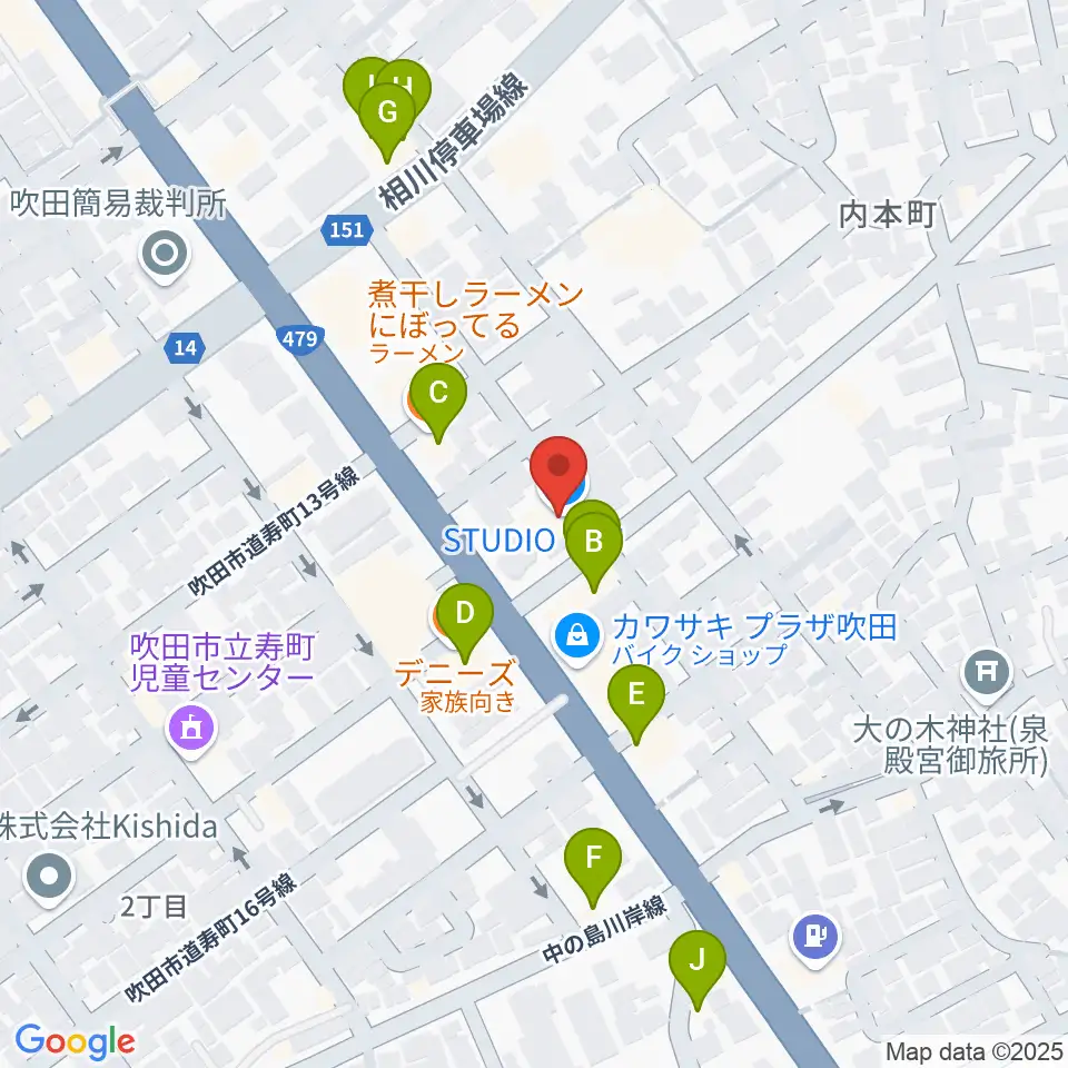 スタジオユー周辺のファミレス・ファーストフード一覧地図