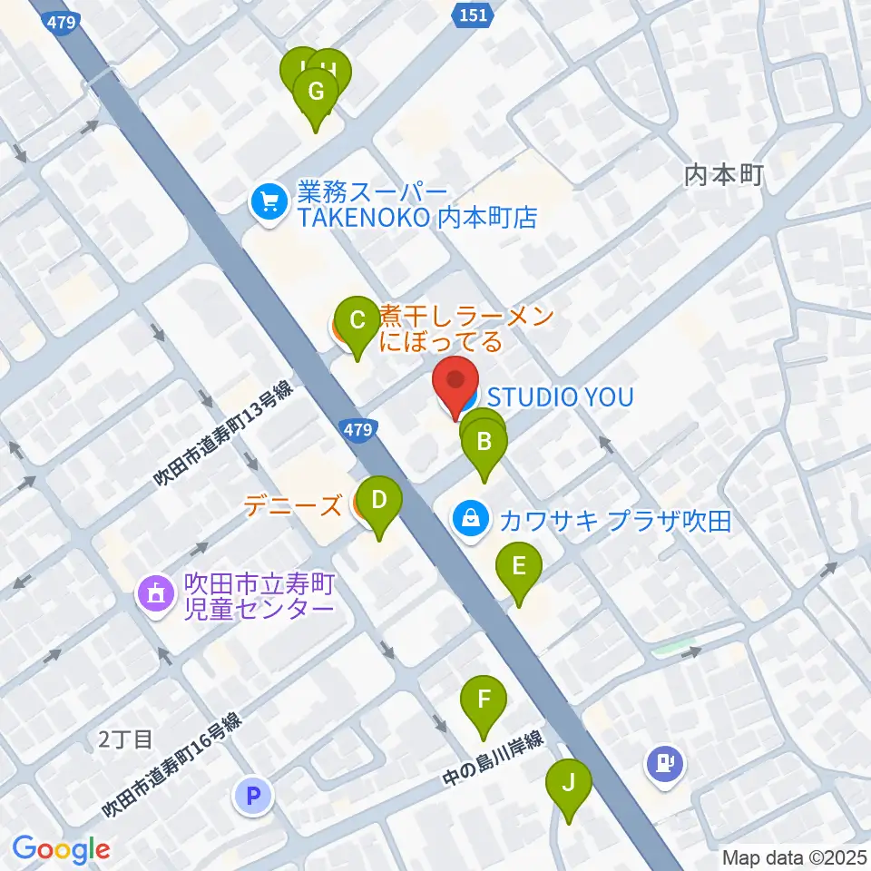 スタジオユー周辺のファミレス・ファーストフード一覧地図