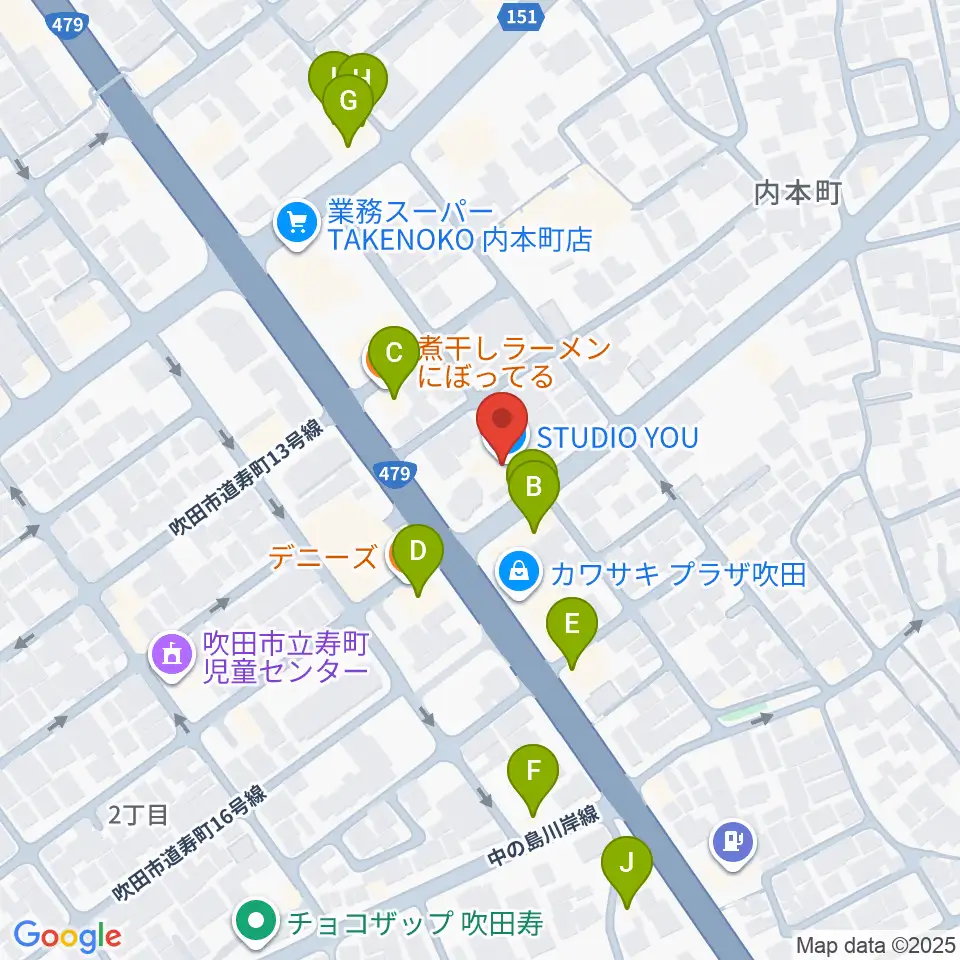 スタジオユー周辺のファミレス・ファーストフード一覧地図