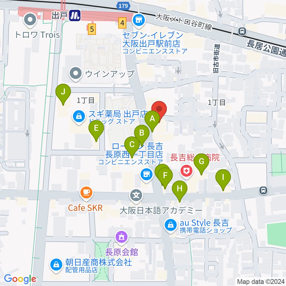 アビーミュージックスタジオ平野店周辺のファミレス・ファーストフード一覧地図