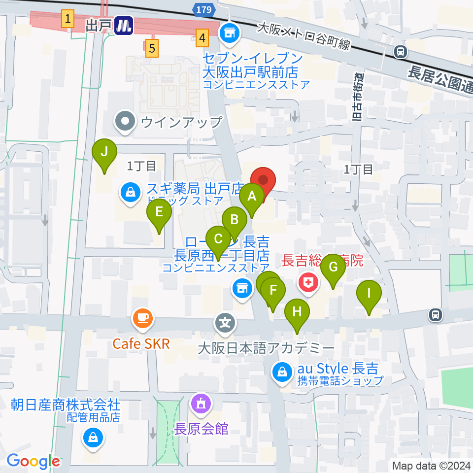 アビーミュージックスタジオ平野店周辺のファミレス・ファーストフード一覧地図