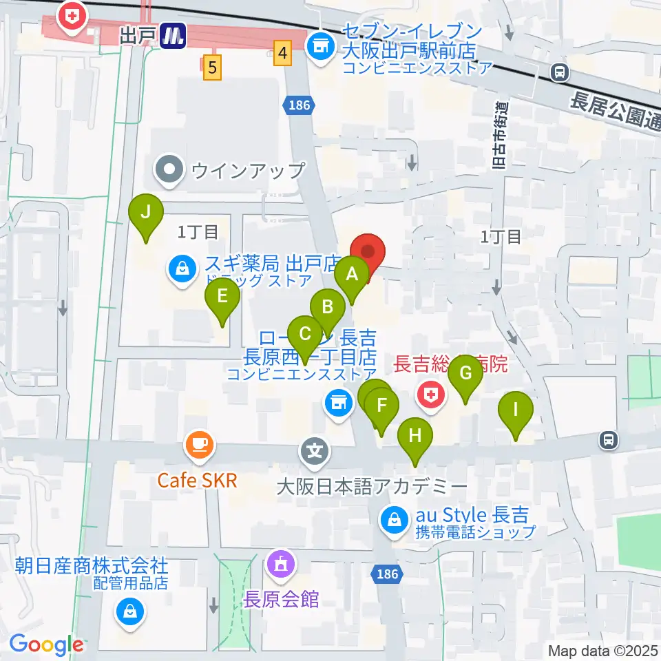 アビーミュージックスタジオ平野店周辺のファミレス・ファーストフード一覧地図