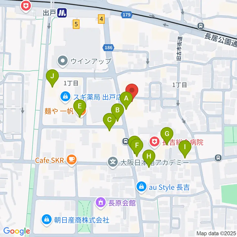 アビーミュージックスタジオ平野店周辺のファミレス・ファーストフード一覧地図