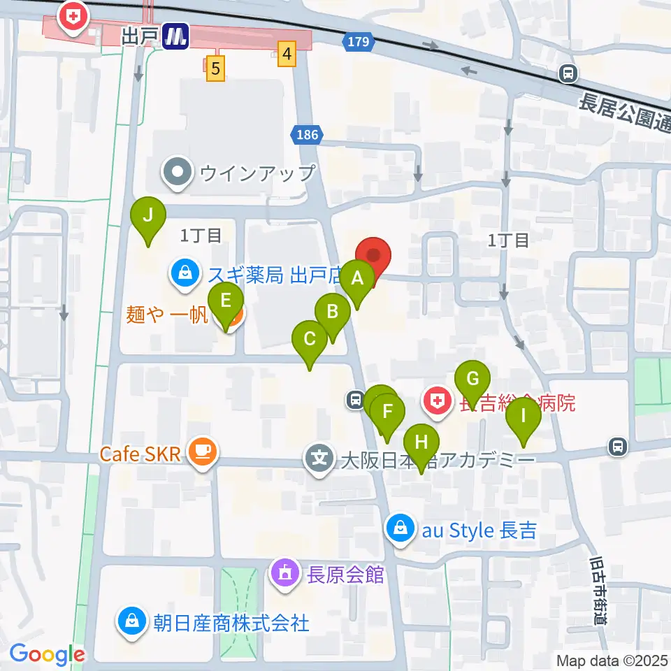 アビーミュージックスタジオ平野店周辺のファミレス・ファーストフード一覧地図
