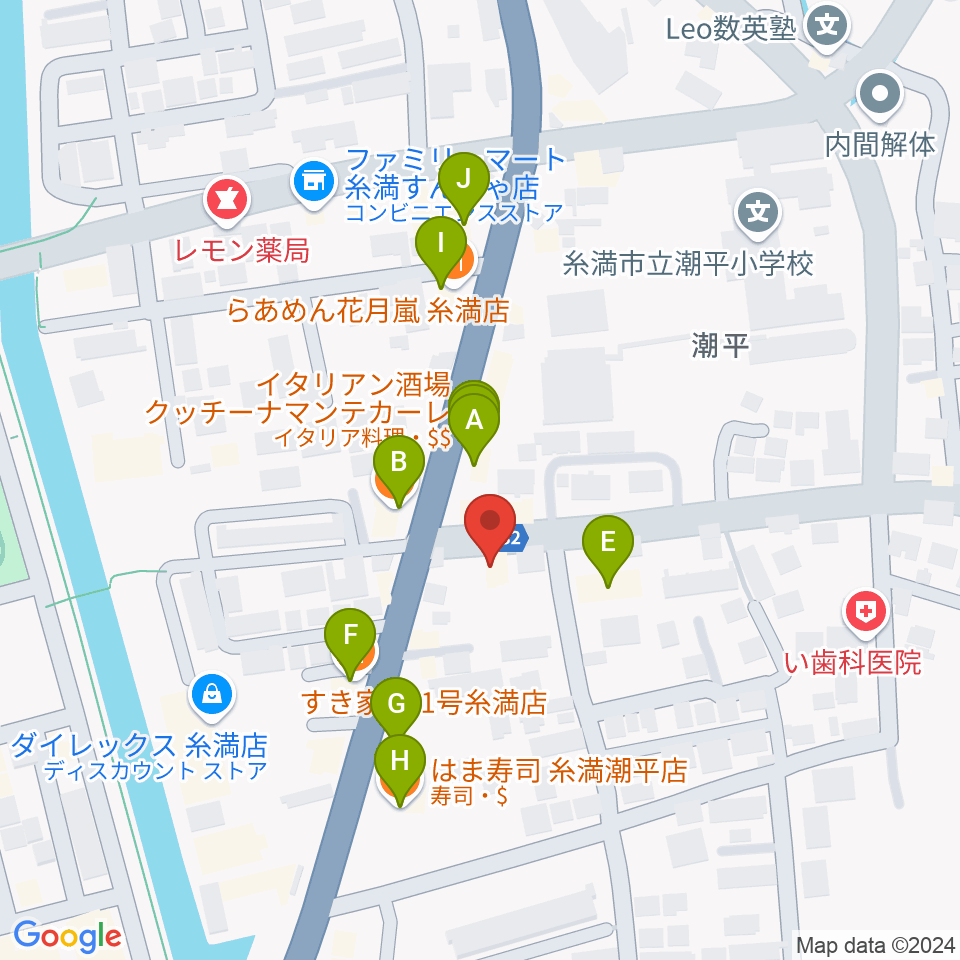 フリューゲル音楽教室周辺のファミレス・ファーストフード一覧地図