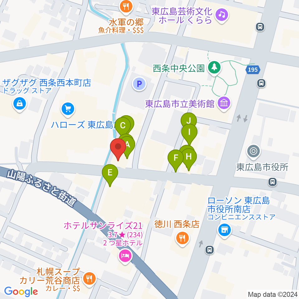 キハラ楽器 東広島センター周辺のファミレス・ファーストフード一覧地図