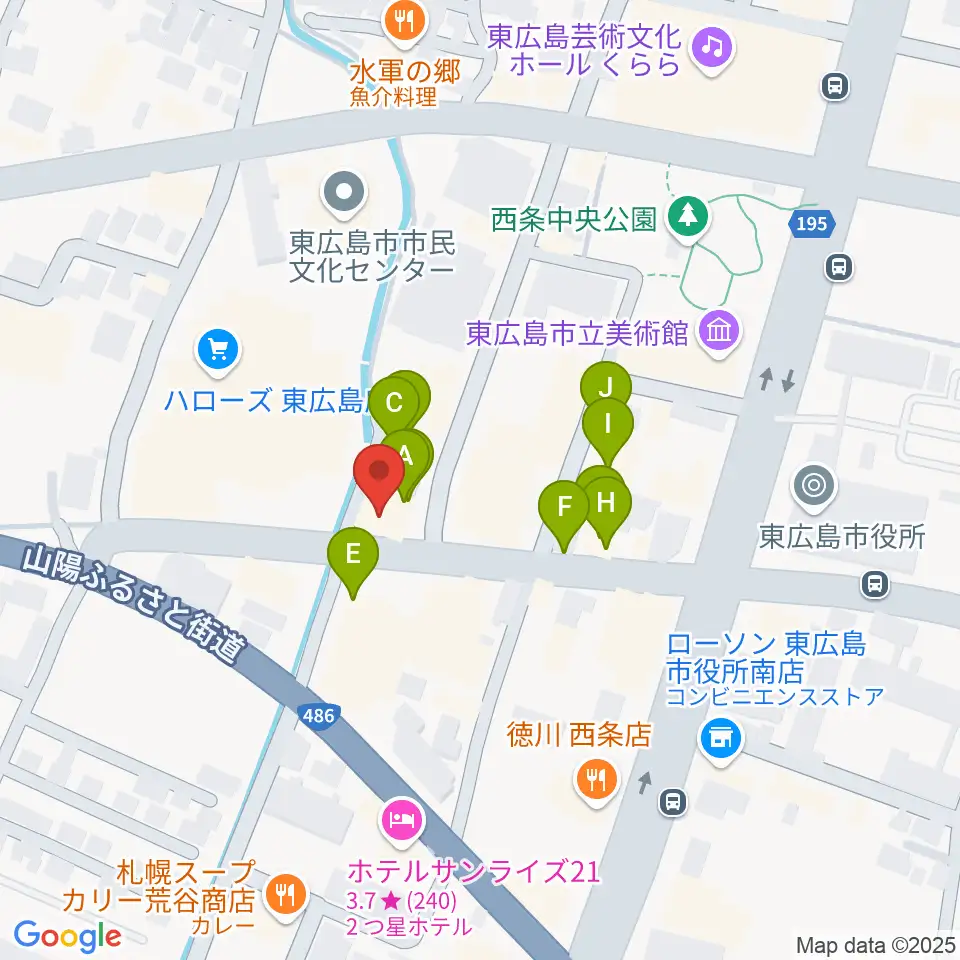 キハラ楽器 東広島センター周辺のファミレス・ファーストフード一覧地図